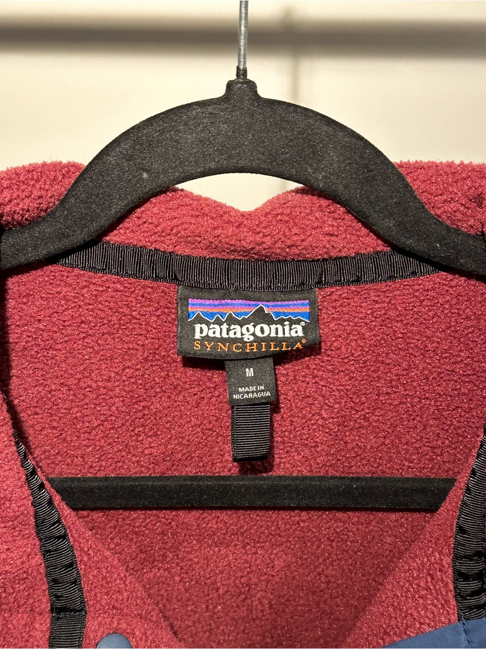 Patagonia Burgundy Fleece Pullover with Navy Pocket Trim - Picture 5 of 6